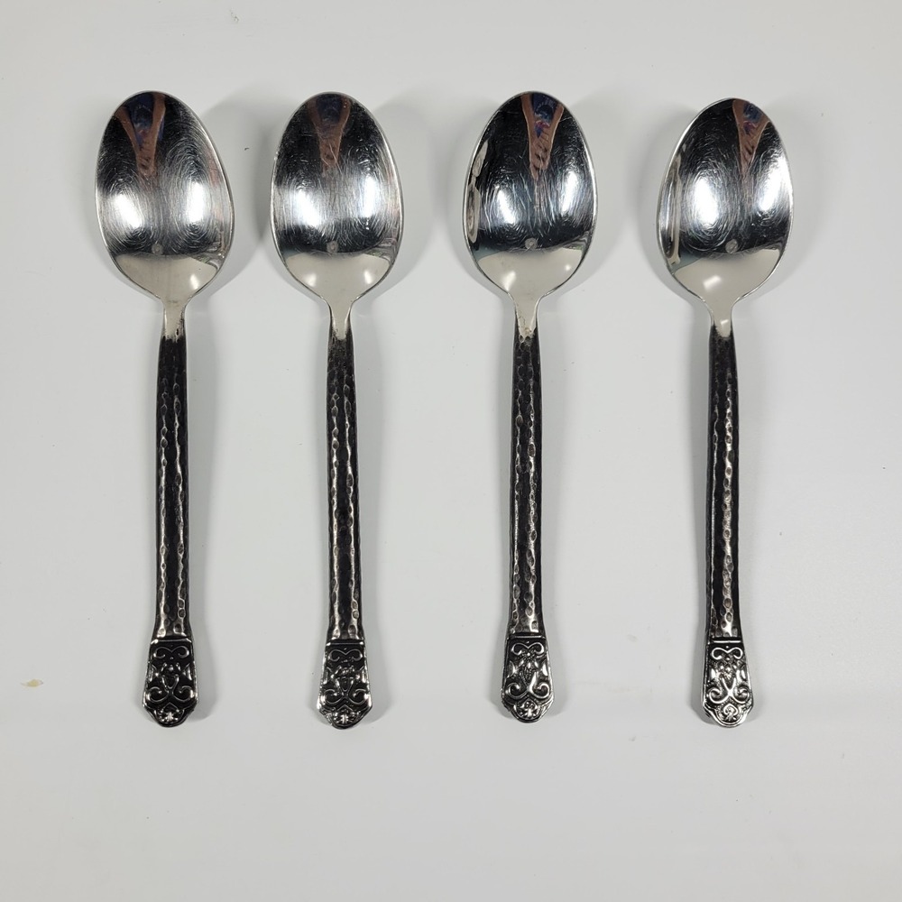 Gourmet Settings AVALON Barcelona Hammered Oval Soup Spoons 8" Set Of 4